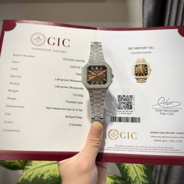 Patek Philippe Cubitus 5821 Dial Brown Replica Watch Full Diamonds Moissanite Hong Kong 45mm