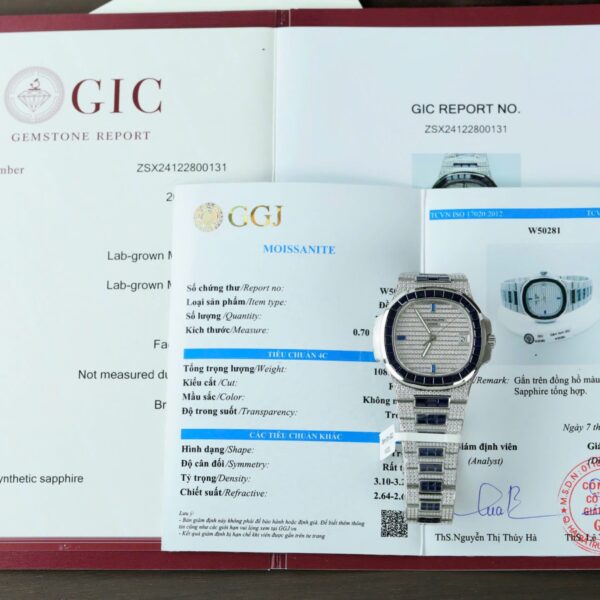 Patek Philippe Nautilus 5719 Best Copies Watch Diamonds Moissanite & Sapphire Baguette Custom 40mm