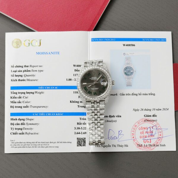 Rolex DateJust Best Copies Watch Dial Wimbledon Custom Full Moissanite Diamonds 41mm