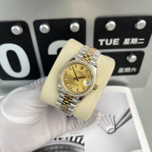 Rolex DateJust Women’s Replica Watch With Stone Bezel Champagne Dial EW Factory 31mm