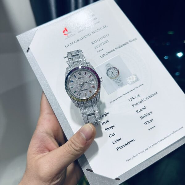 Rolex DateJust Rainbow Replica Watch Custom Moissanite Diamonds 41mm