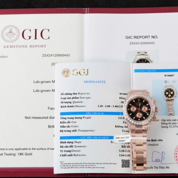 Rolex Daytona Dial Black Copies Watches Gold Wrapped + Diamonds Moissanite Baguette 40mm