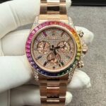 Rolex Daytona Rainbow Super Clone Watch Crafted in Solid Gold with 40mm Natural Diamonds