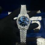 Rolex Super Clone DateJust Dial Blue Custom Full Diamonds Moissanite 41mm