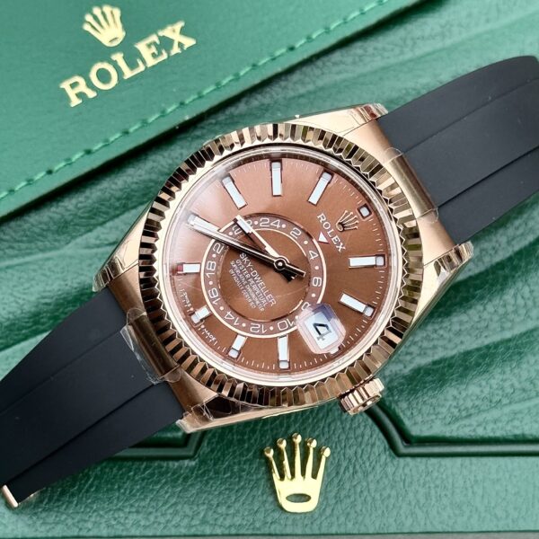 Rolex Replica Watch Sky-Dweller 336235 Chocolate Dial Rubber Strap 42mm