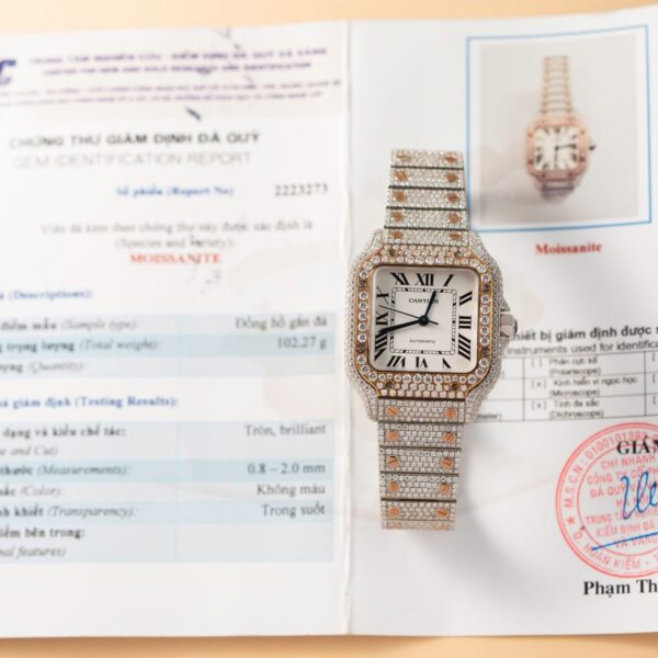 Cartier Santos Replica Watch With Full Diamond Moissanite Hong Kong 35mm