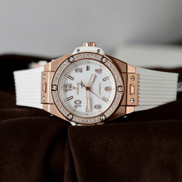 Hublot Big Bang One Click King Gold Replica Watches White Rubber Strap 39mm