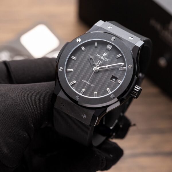 Hublot Classic Fusion Replica Watch Ceramic Carbon Dial Rubber Strap GSF 42mm