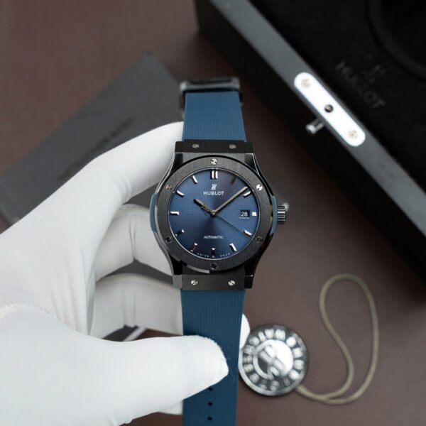 Hublot Classic Fusion Ceramic Copies Watch Blue Dial Rubber Strap 42mm