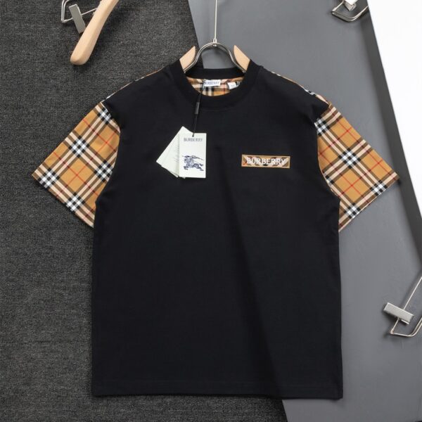 Black Burberry T-Shirt with Check Sleeves