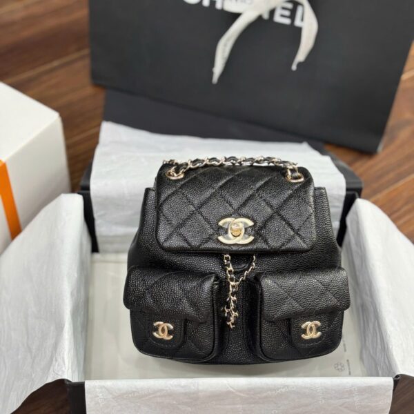 Women's Chanel Mini 23SS Super Grade Black Leather Bead Bag 16.5x17.5x10cm