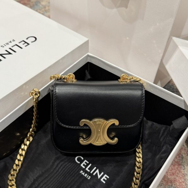 Celine Mini Chain Claude Super Premium Black Bag with Gold Lock 11x8x4cm