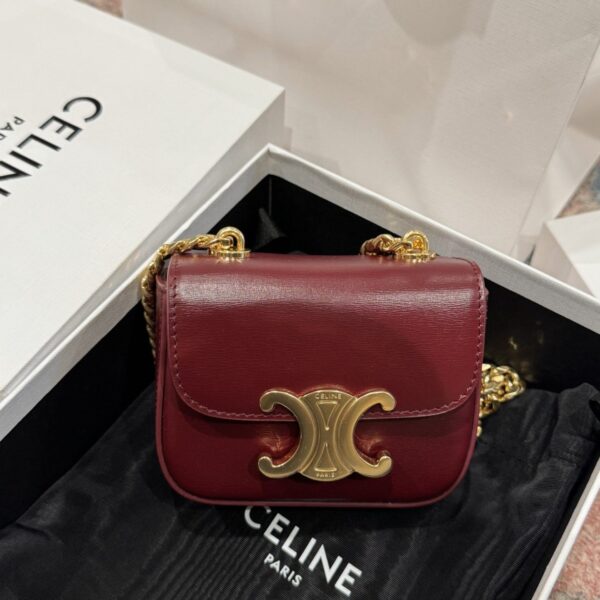 Celine Mini Chain Claude Super Grade Red Plum Bag with Gold Lock 11x8x4cm