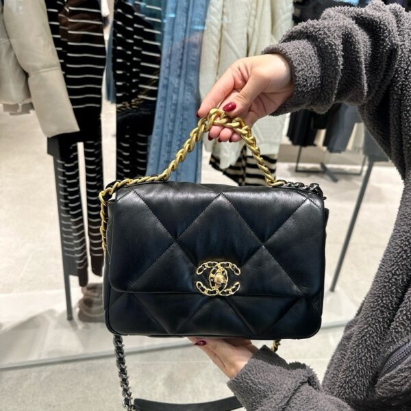 Chanel C19 Like Auth Women's Black Bag with Gold Lock 26cm