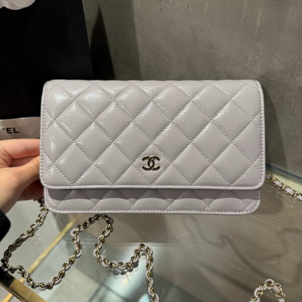 Chanel Caviar Tiny CC Wallet on Chain WOC Gray Crossbody Bag 19cm