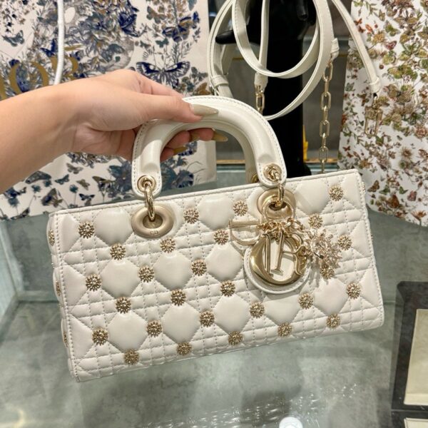 Dior Micro Lady D-Joy Like Auth White Sun Face Pattern Bag 26x13.5x5cm