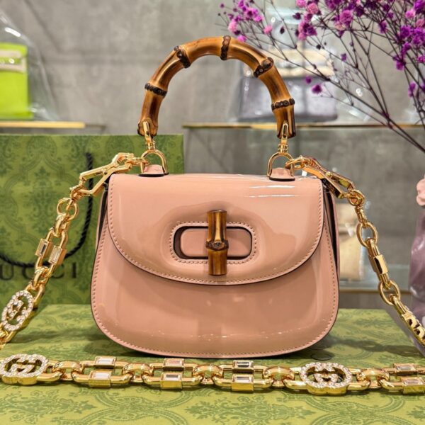 Gucci Bamboo 1947 Mini Top Handle Super Premium Pink Glossy Bag 17cm