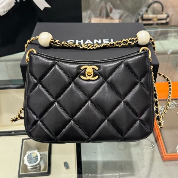 Chanel 24S Super Premium Black Hobo Bag with Chain Handle 20x13x8cm