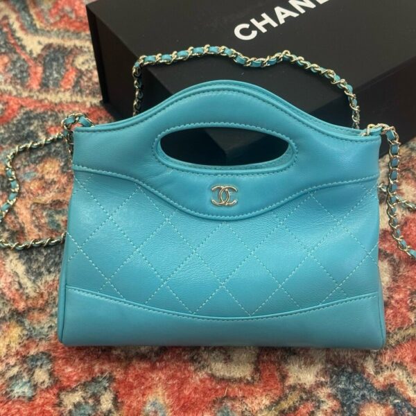 Chanel 31 Mini Like Auth Women's Blue Leather Bag 20.5x17.5cm