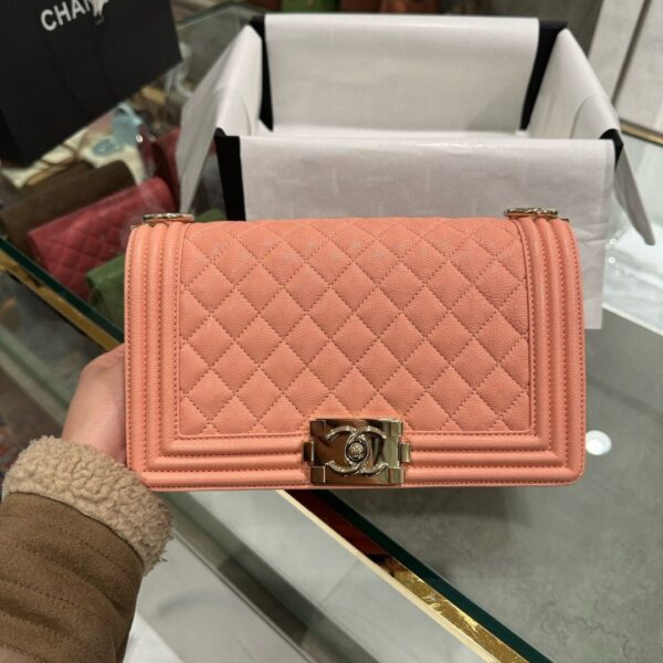 Chanel Boy Medium High Quality Pink Women's Handbag with Gold Lock 25cm