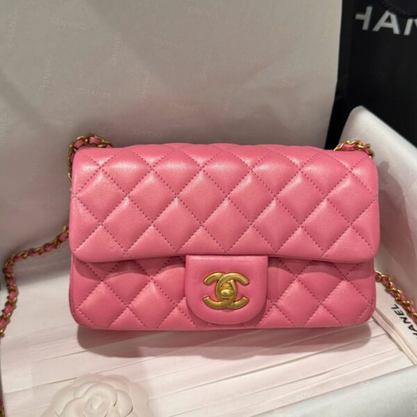 Chanel Classic Bell Like Auth Women's Genuine Leather Dark Pink 20cm Handbag
