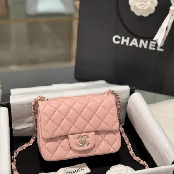 Chanel Classic Mini Pink Bag with Pink Super Premium Gold Lock 17cm