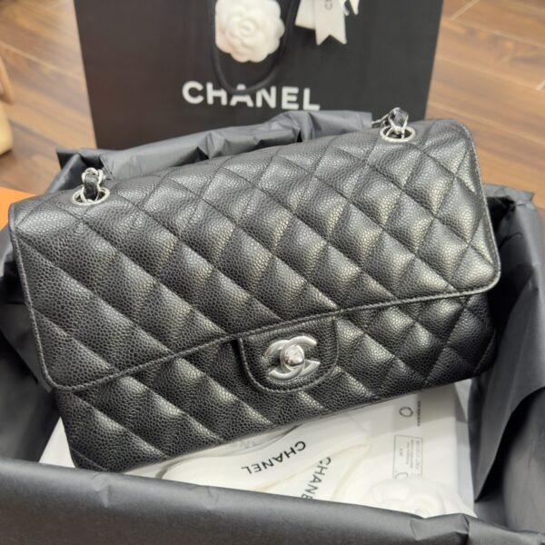 Chanel Classic Women's Black Bag Silver Lock 25cm