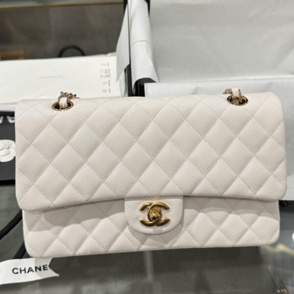 Chanel Classic White Women's Bag with Gold Lock Rep 11 High Quality 25cm