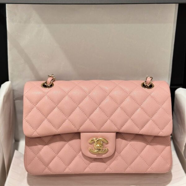 Chanel Classic Rep 11 High-End Pink Leather Bag with Gold Lock 23cm