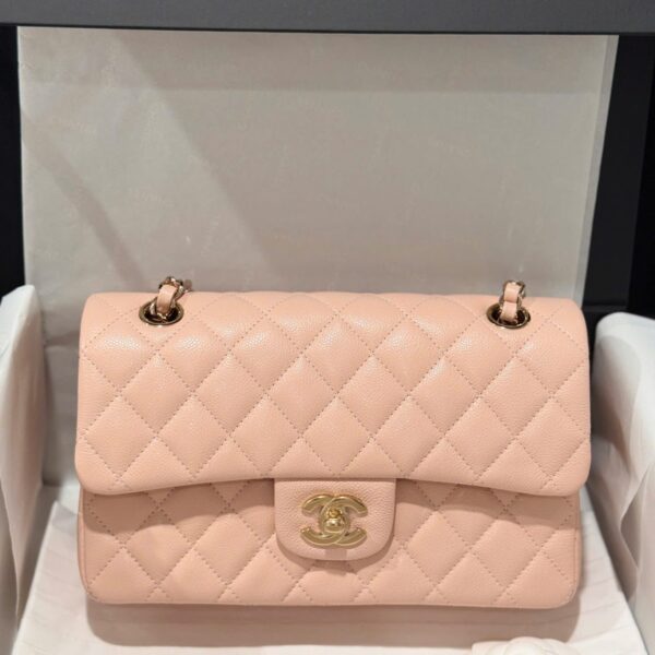 Chanel Classic Replica 1:1 Light Pink Handbag with Pink Gold Lock 23cm