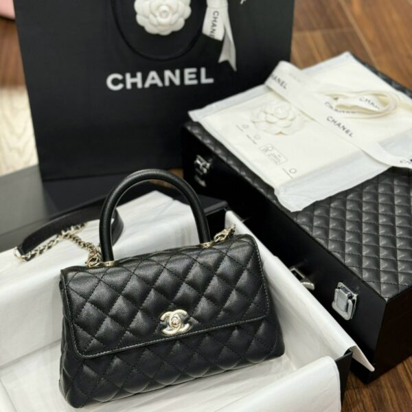 Chanel Coco Replica 1:1 Women's Black Calf Leather Bag 24x14x10cm
