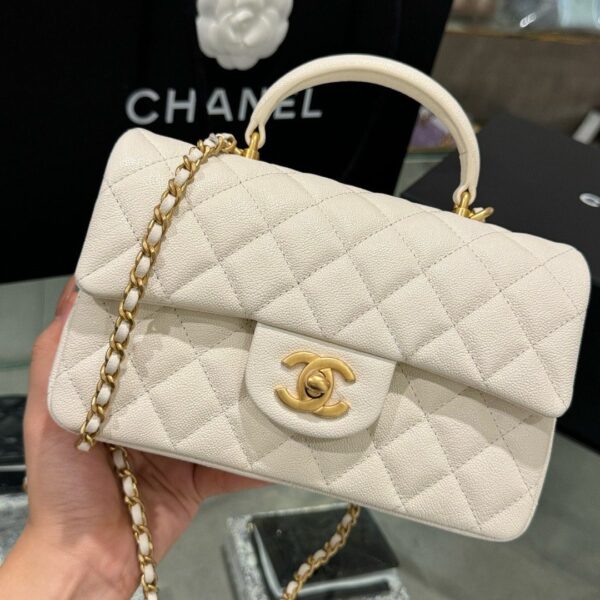 Chanel Handle Mini Replica 11 White Leather Bag 20cm
