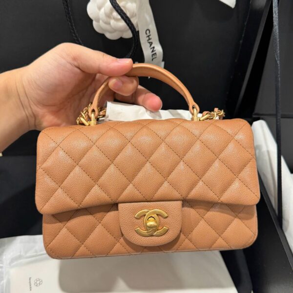Chanel Handle Mini Replica Bag 11 Orange Color Gold Lock 20cm