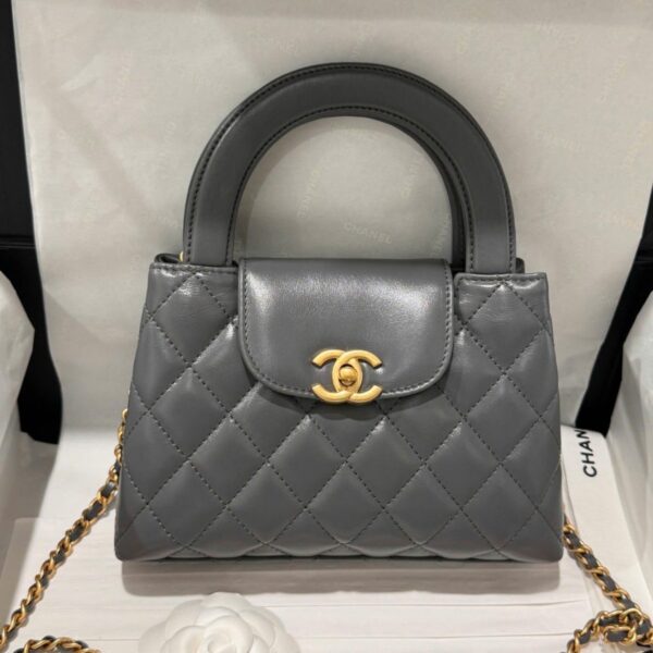 Chanel Kelly Premium Women's Gray Handbag with Gold Lock 19x13x7cm