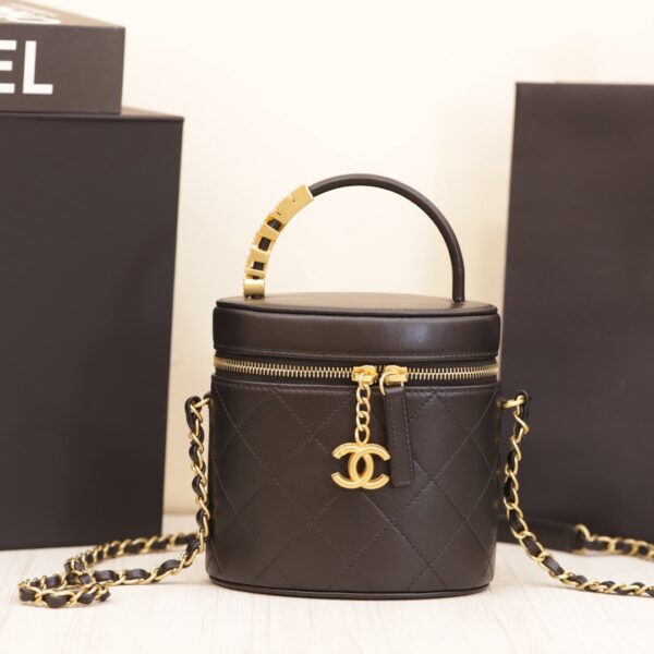 Chanel Vanity Like Auth Women's Cowhide Leather Bag with Gold Lock 20x14cm