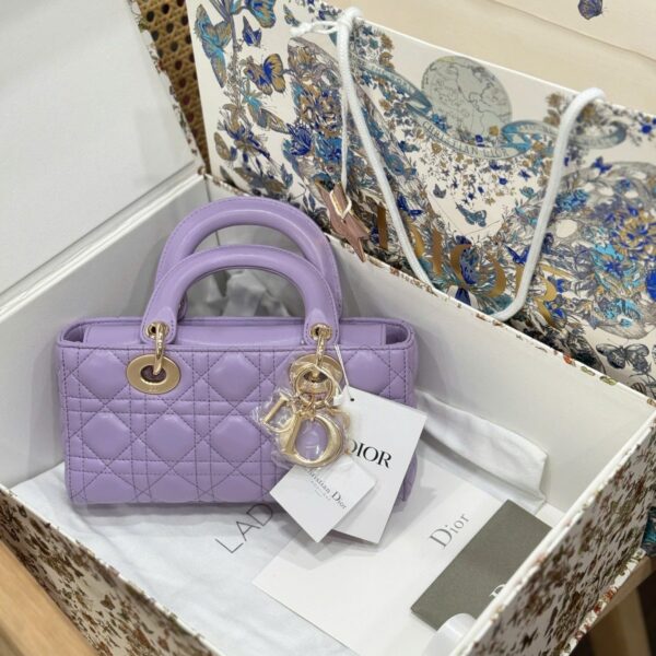 Dior D-Joy Lady Replica 11 Purple Women's Bag with Gold Lock 22cm