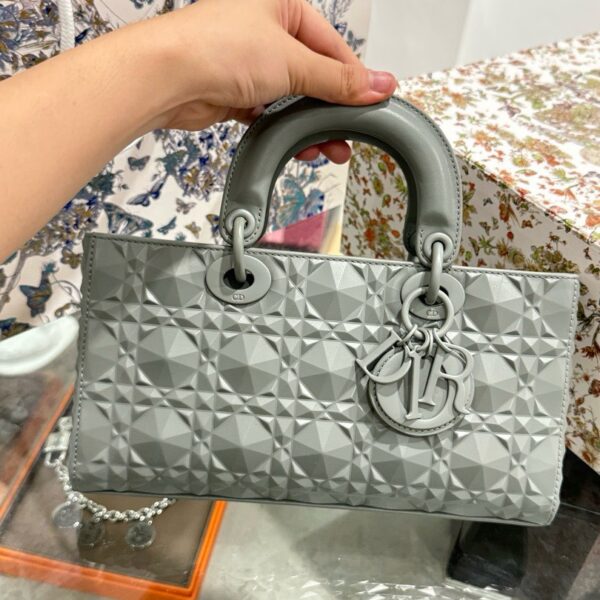 Dior D-Joy Like Auth Gray Diamond Pattern 26cm Handbag
