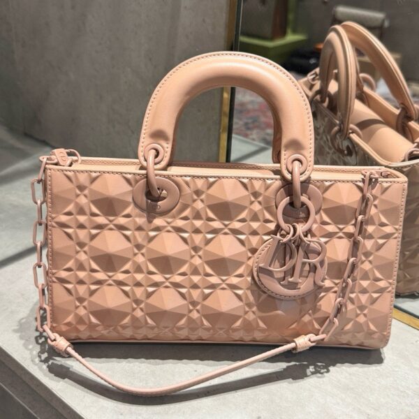Dior D-Joy Women's Pink Diamond Pattern Handbag Like Auth 26cm