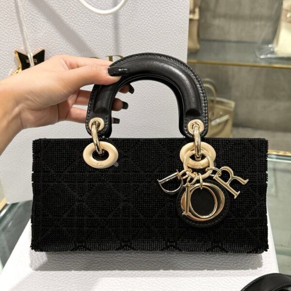 Dior Lady D-Joy Black Crystal Embellished Women's Bag Like Auth 22cm