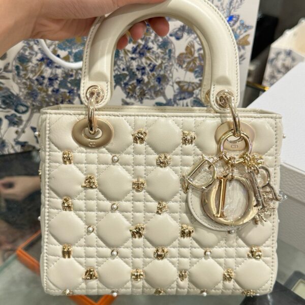 Dior Lady Sheepskin White Leather Women's Bag Like Auth 20cm