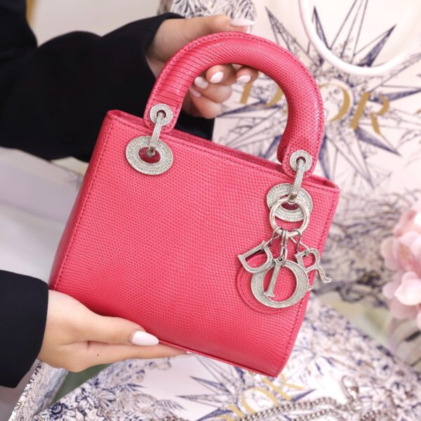 Dior Lady Pink Crocodile Leather Women's Bag Auth 17cm