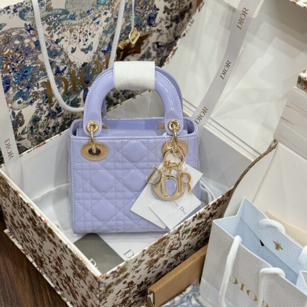 Dior Lady Rep 1:1 High-end Purple Women's Bag with Gold Lock 17cm