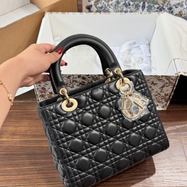 Dior Lady Replica 11 High-end Women's Black Sheepskin 24cm Handbag