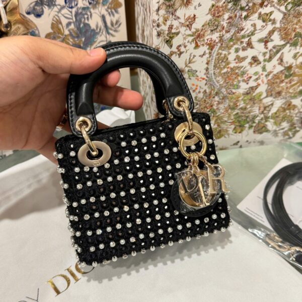 Dior Micro Lady Black Super Grade Pearl Embellished Bag 12cm