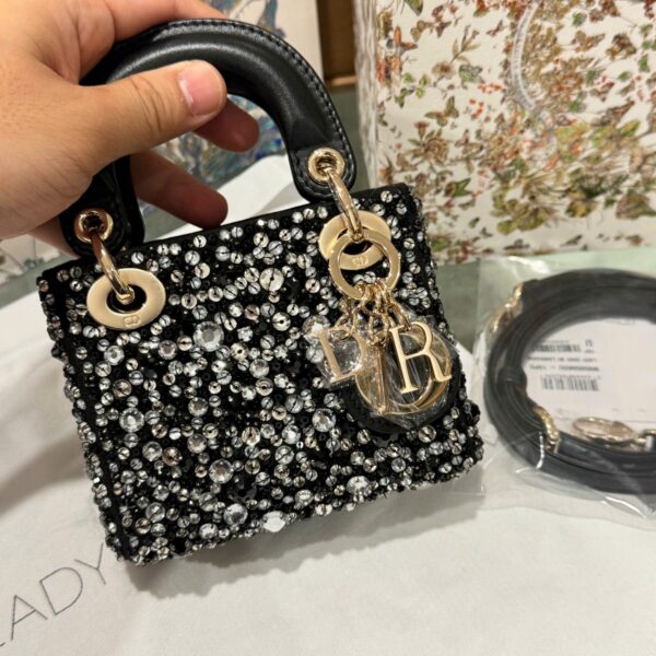 Dior Micro Lady Super Premium Black Crystal-Embellished Bag 12cm