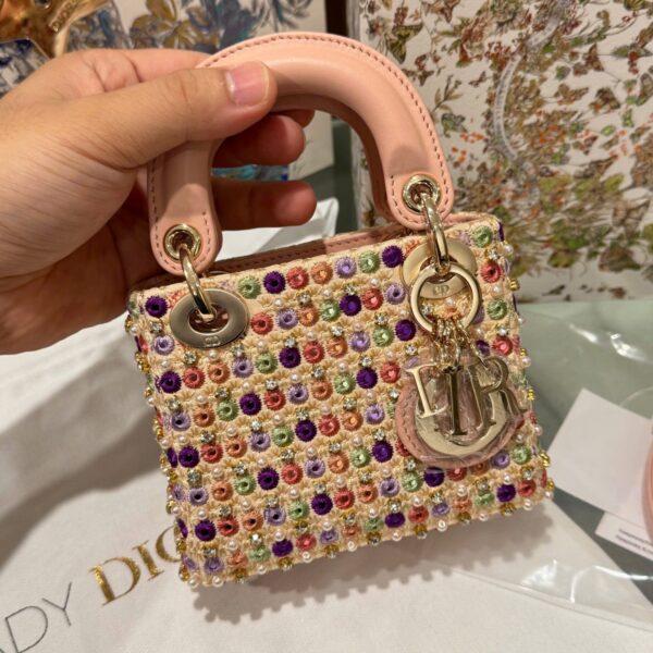 Dior Micro Lady Super Premium Pink Pearl Embellished Bag 12cm