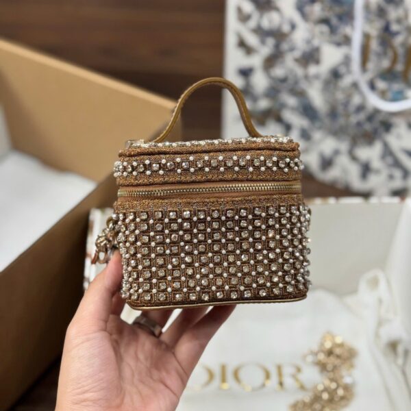 Dior Vanity Super Premium Brown Sequin Embellished Bag 11x10x7cm