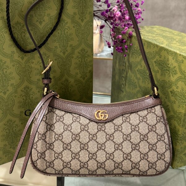 Gucci Ophidia 735145 Brown Genuine Leather Like Auth Bag 15x25x6.5cm