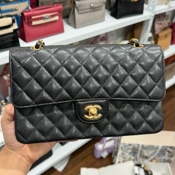 Chanel Classic Black Leather Gold Lock 25cm Handbag