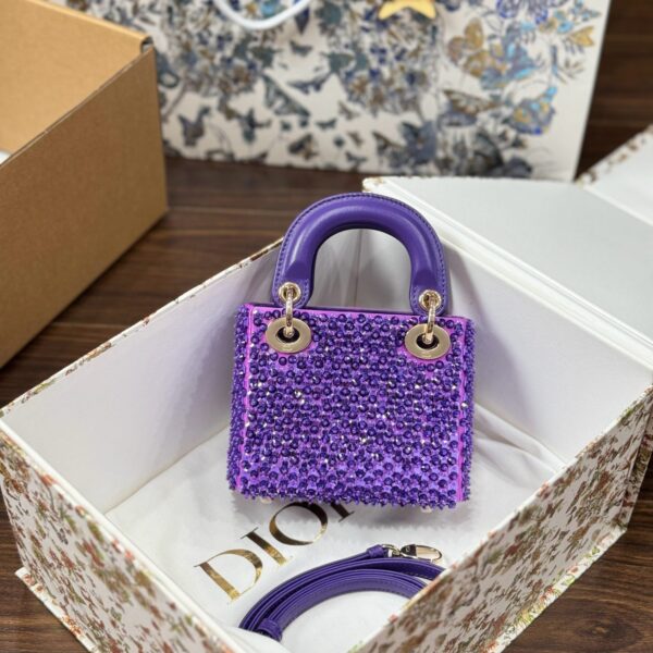High-end Dior Lady Purple Sequin Embellished Handbag 12×10.5x5cm
